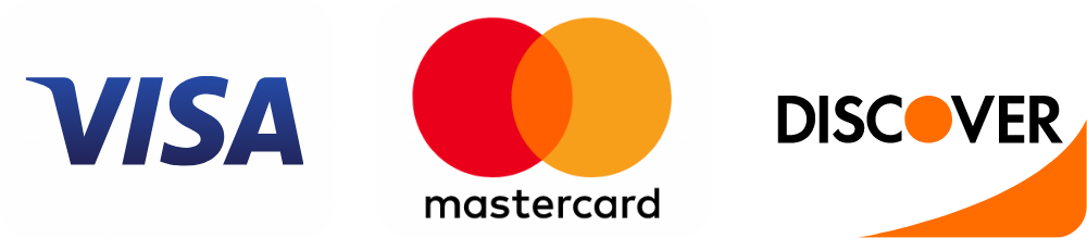 Visa, Mastercard, and Discover accepted